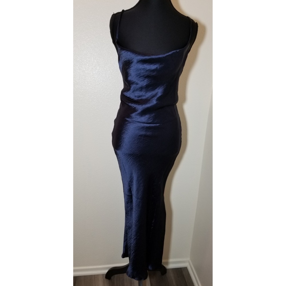 Asos Design Navy Lace Up Back Maxi Slip Dress Sz 0 Formal Prom HOCO Cocktail NWT